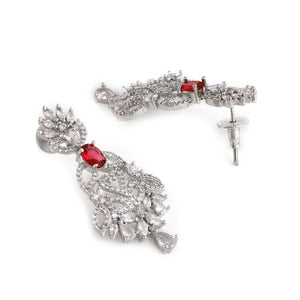 Estele Rhodium Plated CZ Ornamented Necklace set with Red colored stones for Women