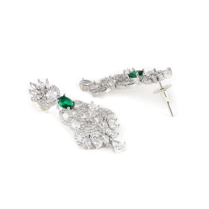 Estele Rhodium Plated CZ Green Glory Designer Necklace Set with Green Colored Stones for Women