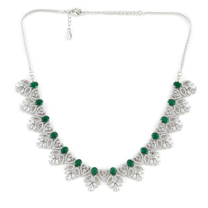 Estele Rhodium Plated CZ Green Glory Designer Necklace Set with Green Colored Stones for Women