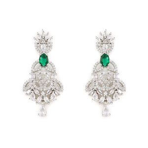 Estele Rhodium Plated CZ Green Glory Designer Necklace Set with Green Colored Stones for Women
