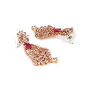 Estele Rose Gold Plated CZ Ornamented Necklace set with Red colored stones for Women