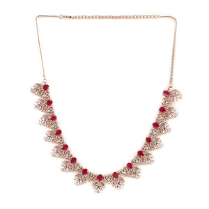 Estele Rose Gold Plated CZ Ornamented Necklace set with Red colored stones for Women