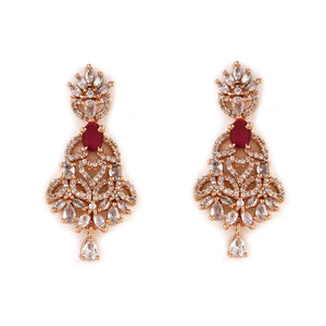 Estele Rose Gold Plated CZ Ornamented Necklace set with Red colored stones for Women