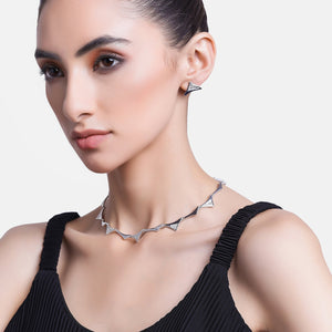 Estele Silver Plated Valentine special Triangle Necklace Set with Austrian Crystals