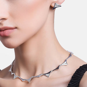 Estele Silver Plated Valentine special Triangle Necklace Set with Austrian Crystals