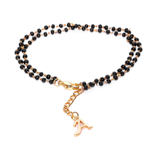 Estele Gold Plated Fascinating "A" Alphabet with Black Beads Bracelet for Women