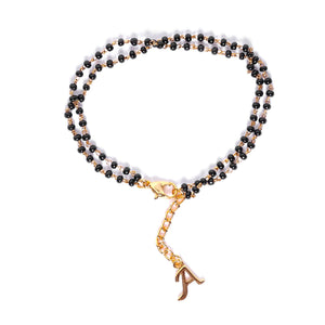 Estele Gold Plated Fascinating "A" Alphabet with Black Beads Bracelet for Women