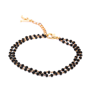 Estele Gold Plated Fascinating "A" Alphabet with Black Beads Bracelet for Women