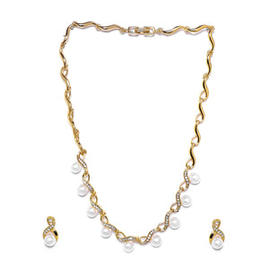 Estele Gold Plated Glass Pearl Drop Necklace Set