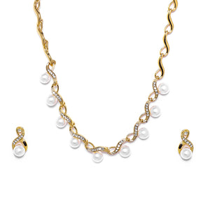 Estele Gold Plated Glass Pearl Drop Necklace Set