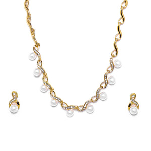 Estele Gold Plated Glass Pearl Drop Necklace Set