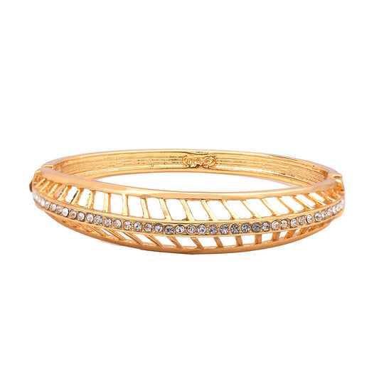 Estele Gold Plated Studded Feather Cuff Bracelet for women