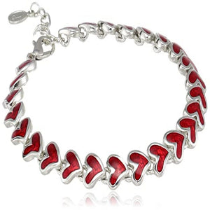 Estele Rhodium Plated Red Enamel Heart Mile Tennis Bracelet for women