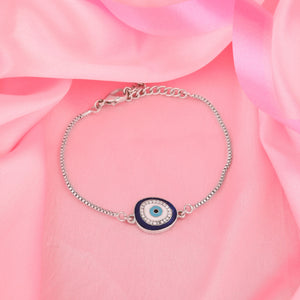 Estele Rhodium Plated Designer Evil Eye Bracelet With Austrian Crystals For Men & Women