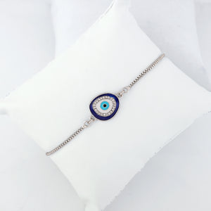 Estele Rhodium Plated Designer Evil Eye Bracelet With Austrian Crystals For Men & Women
