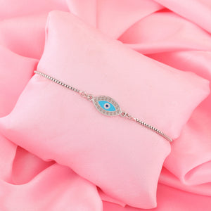 Estele Rhodium Plated Spiritual Evil Eye Bracelet With Austrian Crystals & Enamel For Men & Women