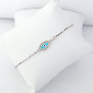 Estele Rhodium Plated Spiritual Evil Eye Bracelet With Austrian Crystals & Enamel For Men & Women