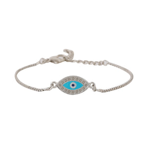 Estele Rhodium Plated Spiritual Evil Eye Bracelet With Austrian Crystals & Enamel For Men & Women