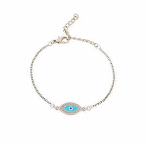 Estele Rhodium Plated Spiritual Evil Eye Bracelet With Austrian Crystals & Enamel For Men & Women