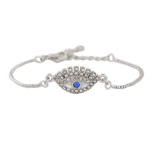 Estele Rhodium Plated Sacred Evil Eye Bracelet With Austrian Crystals For Men & Women