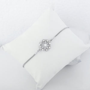 Estele Rhodium Plated Flower Shaped Bracelet With Crystals For Men & Women