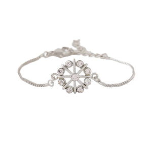 Estele Rhodium Plated Flower Shaped Bracelet With Crystals For Men & Women