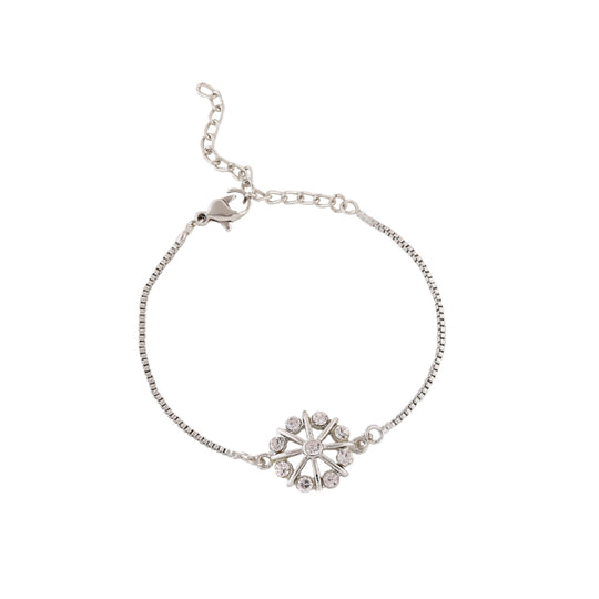 Estele Rhodium Plated Flower Shaped Bracelet With Crystals For Men & Women