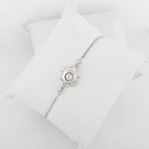 Estele Rhodium Plated Designer Pearl Floral Bracelet For Men & Women