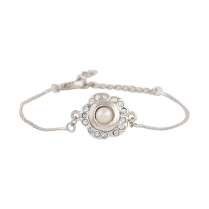 Estele Rhodium Plated Designer Pearl Floral Bracelet For Men & Women