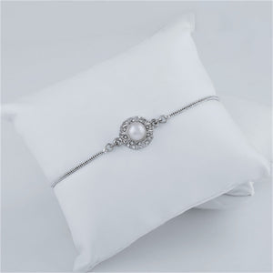 Estele Rhodium Plated Moonlight Pearl Floral Bracelet For Men & Women