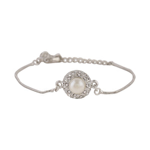 Estele Rhodium Plated Moonlight Pearl Floral Bracelet For Men & Women