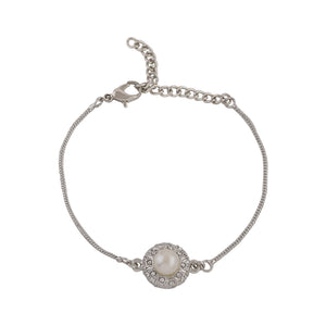 Estele Rhodium Plated Moonlight Pearl Floral Bracelet For Men & Women