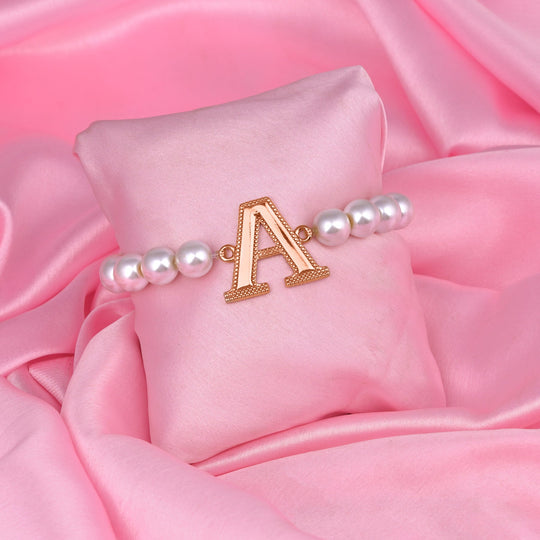 Estele Rose Gold Plated Adorable "A" Letter Glass Pearl Bracelet for Women