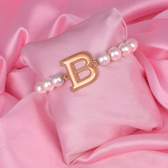Estele Rose Gold Plated Beautiful "B" Letter Glass Pearl Bracelet for Women