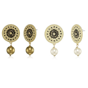 Estele Glass Pearl Drop Combo Earrings (GOLD & WHITE)