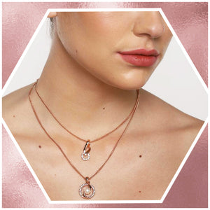 Rose Gold Pearl With Ad Stone Necklace