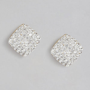 Estele Gold and Silver Plated American Diamond Square Calotropis Stud Earrings for Women,