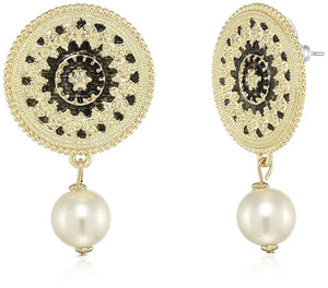Estele Glass Pearl Drop Combo Earrings (GOLD & WHITE)