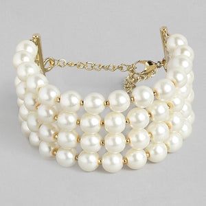 Estele - White Glass Pearl Four Line Bracelet