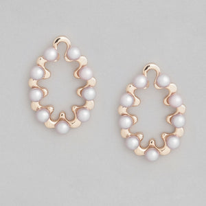 Estele Rose Gold Plated Blush Glass Pearl designer Stud Earrings for women