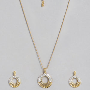 Estele 24 Kt Gold Plated Circular with Austrian Crystals Pendant Set for Women