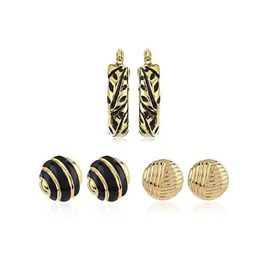 Gold Tone & Enamel Textured Studs Combo