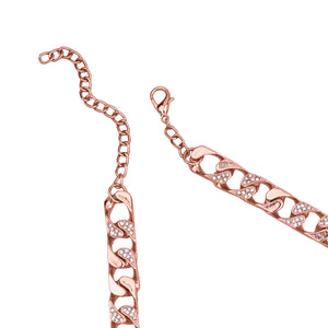 Estele Rose Gold Plated Stylish Cuban & Carb Thick Necklace with Crystals for Women