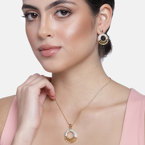 Estele 24 Kt Gold Plated Circular with Austrian Crystals Pendant Set for Women