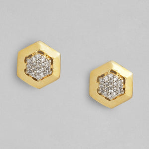 Estele   Gold and Silver Plated American Diamond geometric Stud Earrings  for women