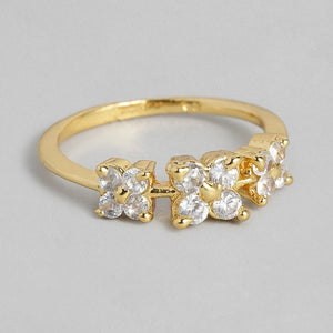 Estele  gold plated studded floral american diamonds ring for stylish women( non adjustable)