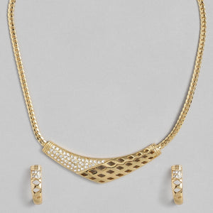 Estele Gold Plated Boomerang Designer Necklace Set with Austrian Crystals for Women