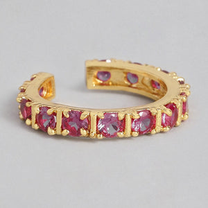 Fancy gold plated band ring with multiple square Pink american diamonds (adjustable)