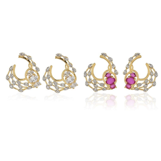 Estele Gold Plated Alloy Metal Pink & White American Diamond Stone Stone Stud Earrings