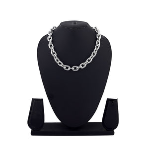 Estele Rhodium Plated Modernistic Link Designer Cuban Necklace for Women